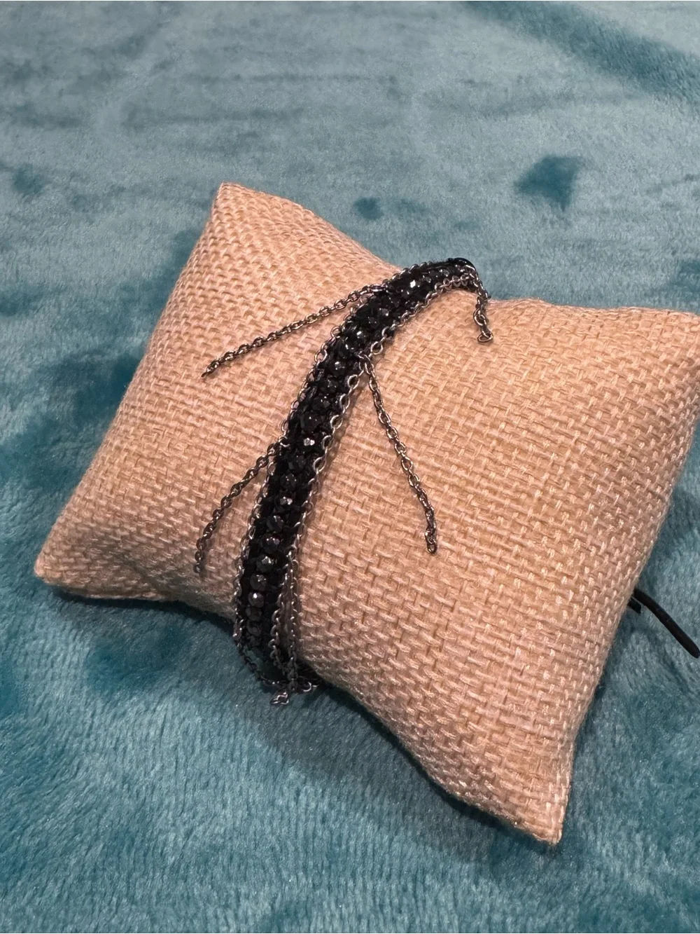 CHAN LUU Black Beaded Leather/Chain Bracelet